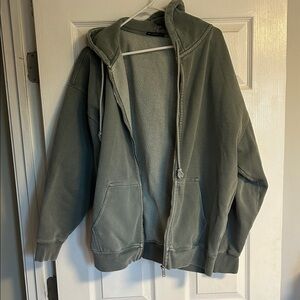 brandy Melville, Women’s Sage Green Zip-Front  oversized Hoodie Sweatshirt